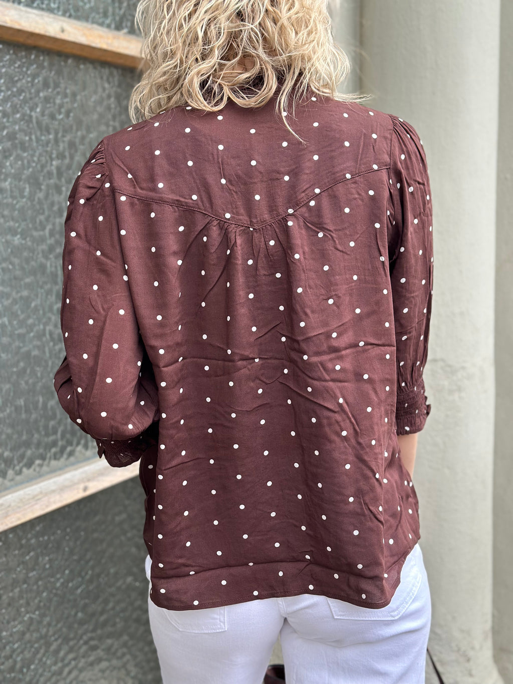 ONLY - RAYA 3/4 SHIRT - DEEP MAHOGANY/DOTS