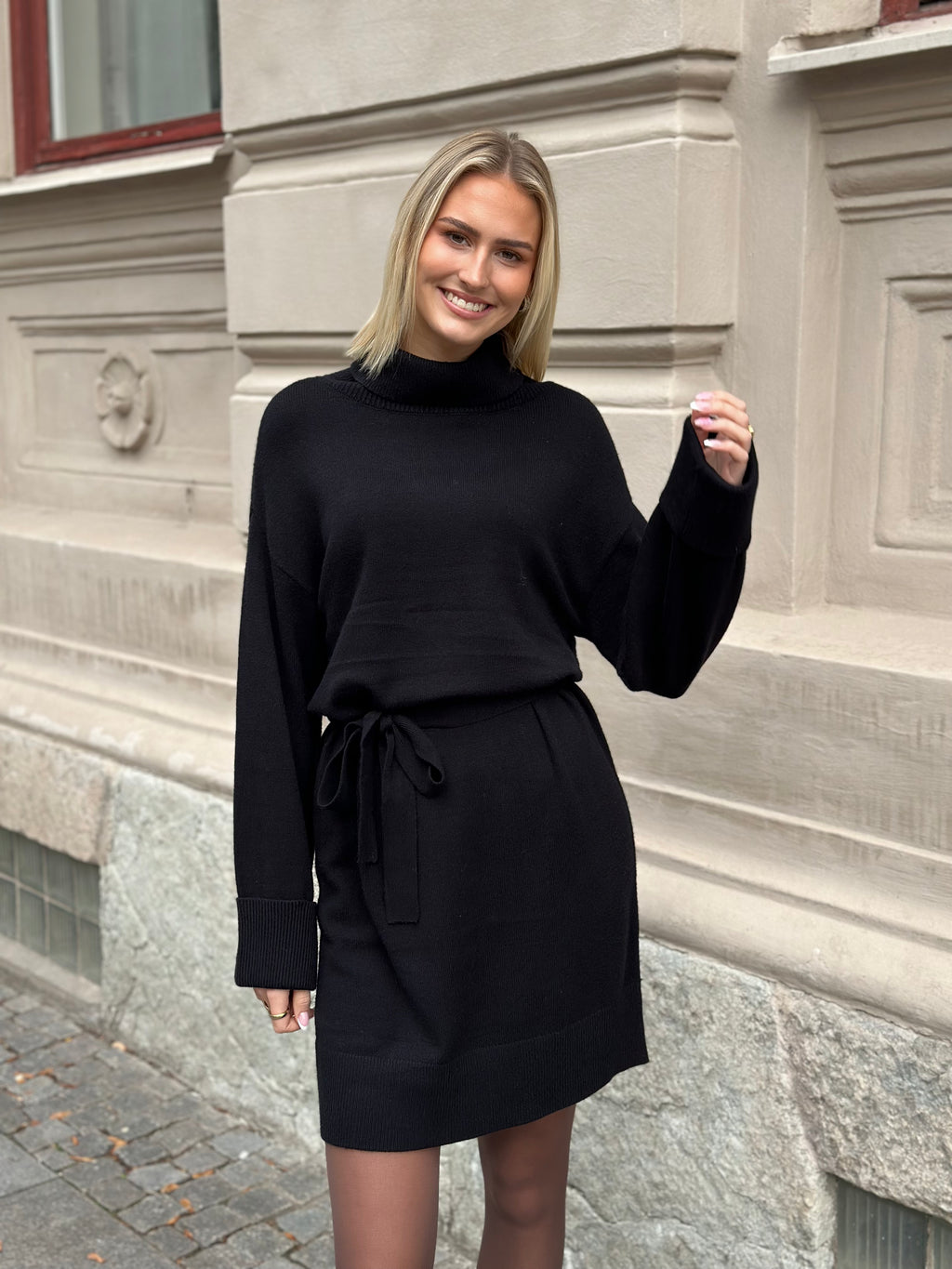 ONLY - PRINCESS LS ROLL-NECK DRESS KNIT - BLACK