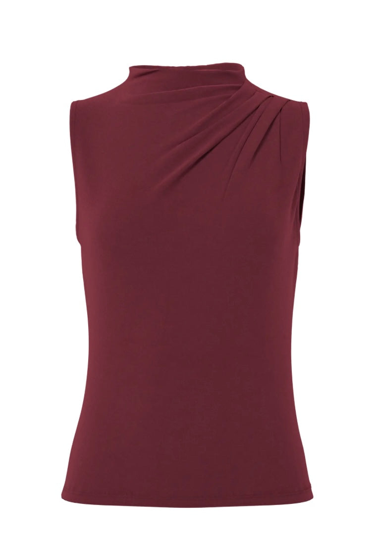 PIECES - MADISON SL DRAPED TOP - TAWNY PORT