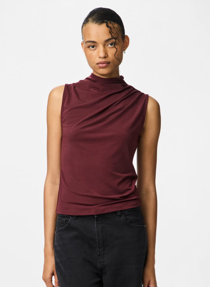 PIECES - MADISON SL DRAPED TOP - TAWNY PORT