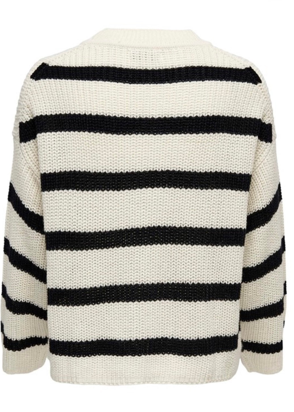 JDY - JUSTY LS STRIPE PULLOVER KNT - EGGNOG/ BLACK