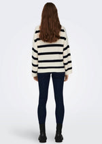 Ladda upp bild till gallerivisning, JDY - JUSTY LS STRIPE PULLOVER KNT - EGGNOG/ BLACK
