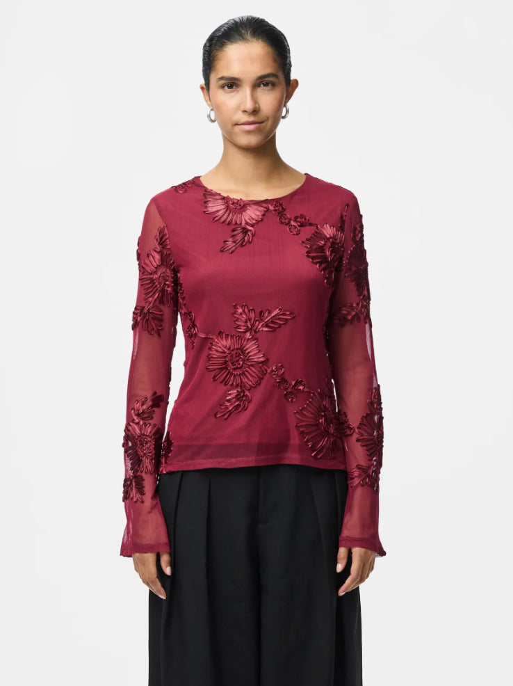 PIECES - OFFIA LS BOATMECK TOP - BEET RED