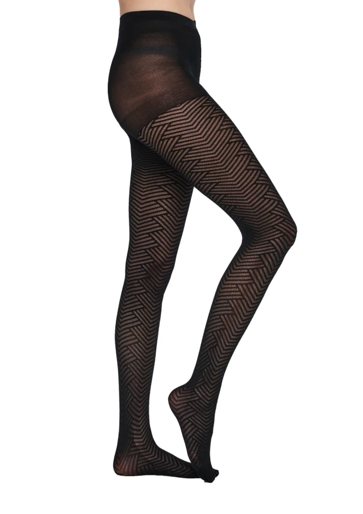 VEROMODA - ONLLEA HERRINGBONE TIGHTS - BLACK