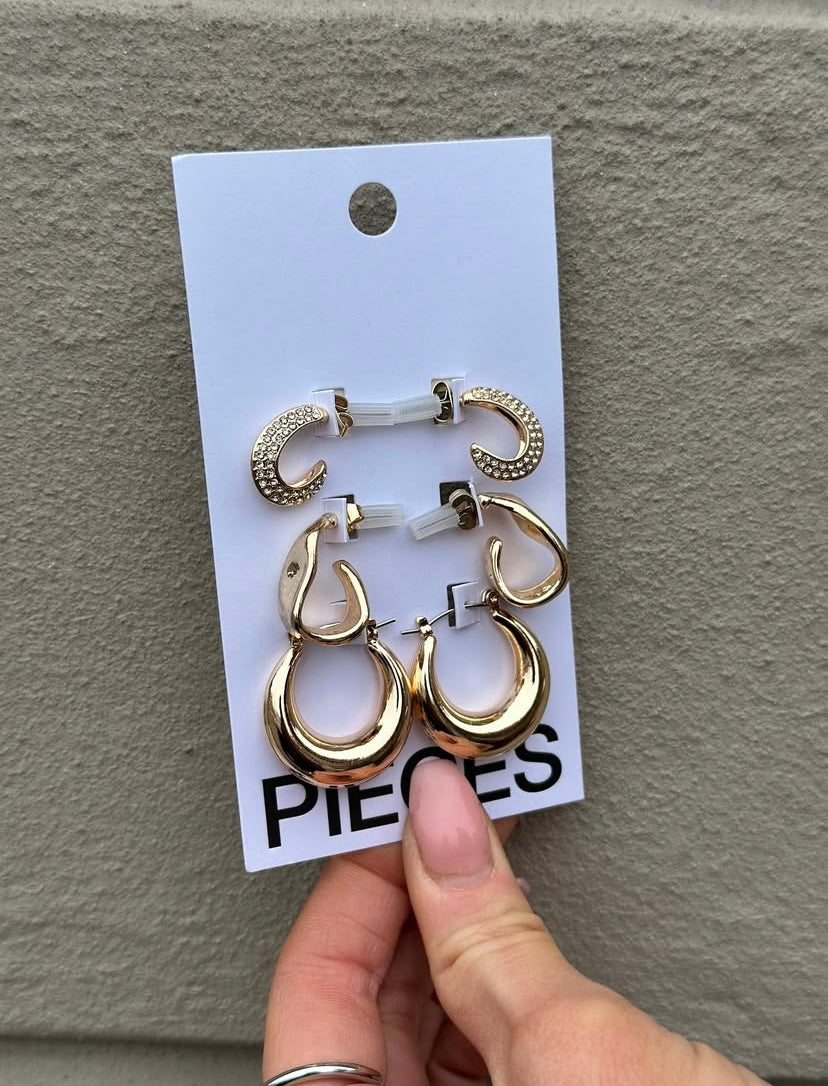 PIECES - JENNY EARRINGS 3-PACK - GOLD