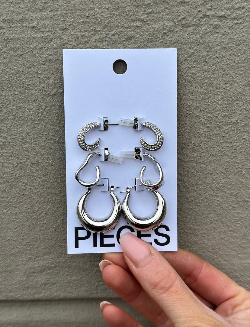 PIECES - JENNY EARRINGS 3-PACK - SILVER