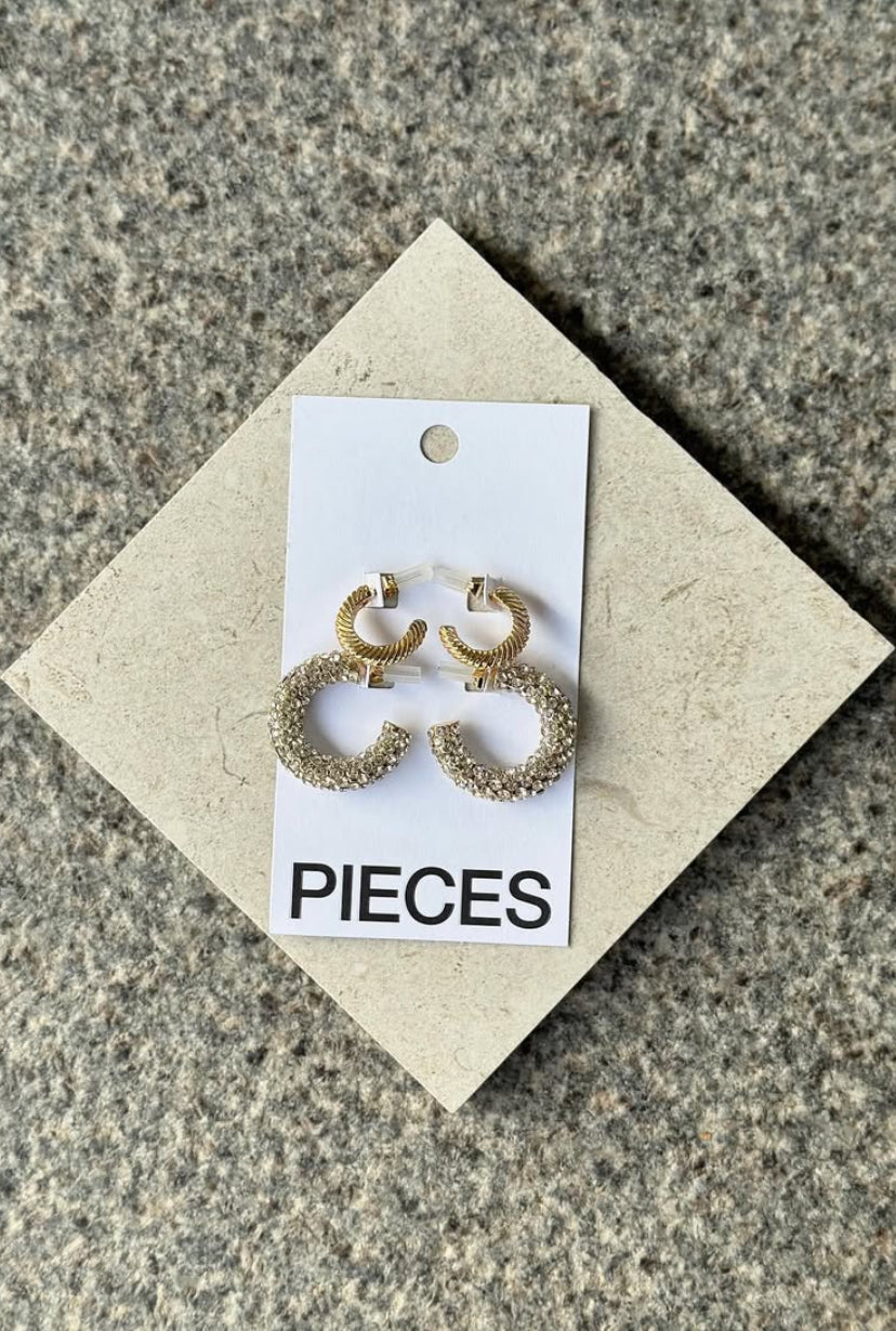 PIECES - MAJA O EARRINGS 2-PACK - GOLD