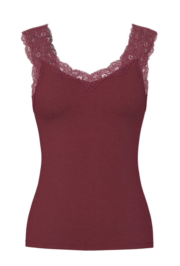 PIECES - BARBERA LACE TOP - TAWNY PORT