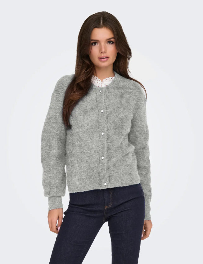 JDY - LUMI LIFE L/S BUTTON CARDIGAN - MEDIUM GREY/MELANGE
