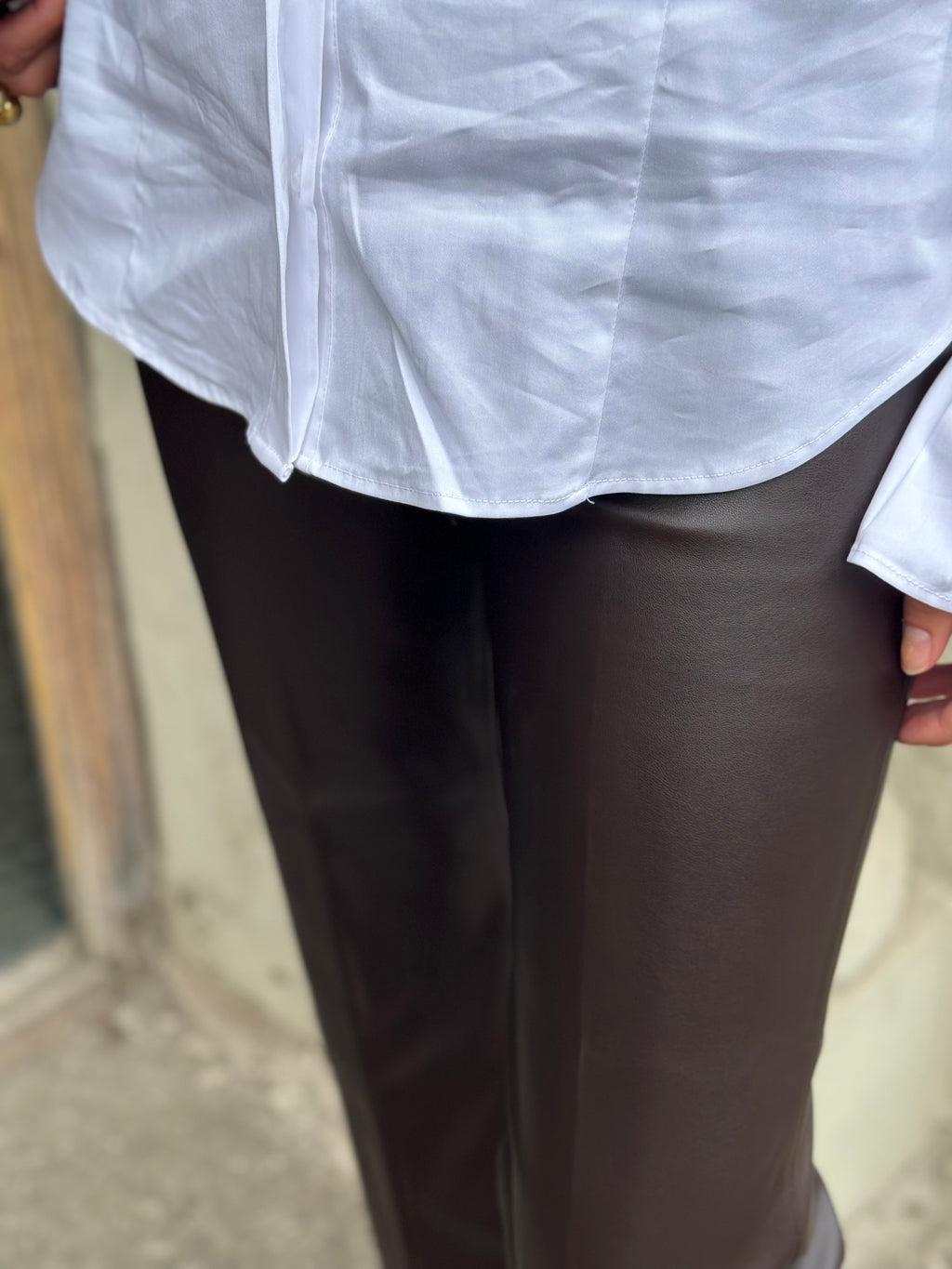 SOAKED - KAYLEE PU KICKFLARE PANTS - CHOCOLATE TORTE
