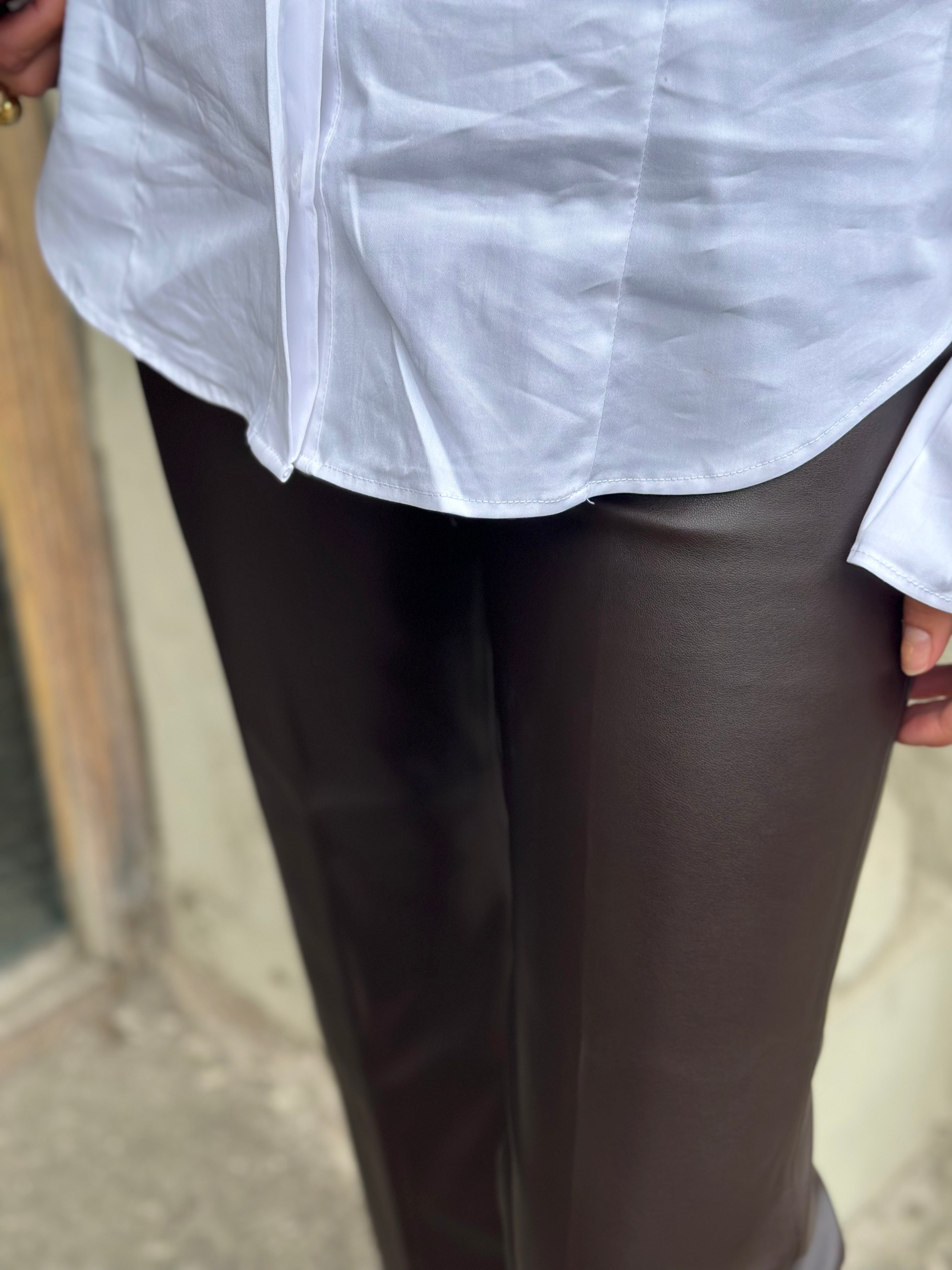 SOAKED - KAYLEE PU KICKFLARE PANTS - CHOCOLATE TORTE