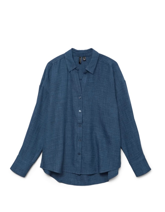 VEROMODA - MELANEY QUEENY LS SHIRT - DARK DENIM/MELANGE