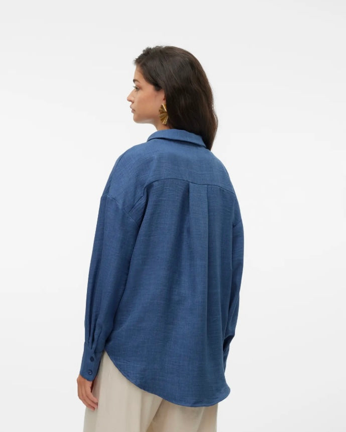 VEROMODA - MELANEY QUEENY LS SHIRT - DARK DENIM/MELANGE