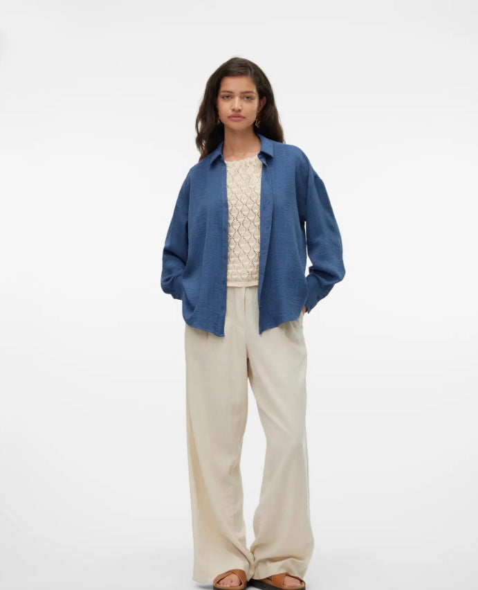 VEROMODA - MELANEY QUEENY LS SHIRT - DARK DENIM/MELANGE