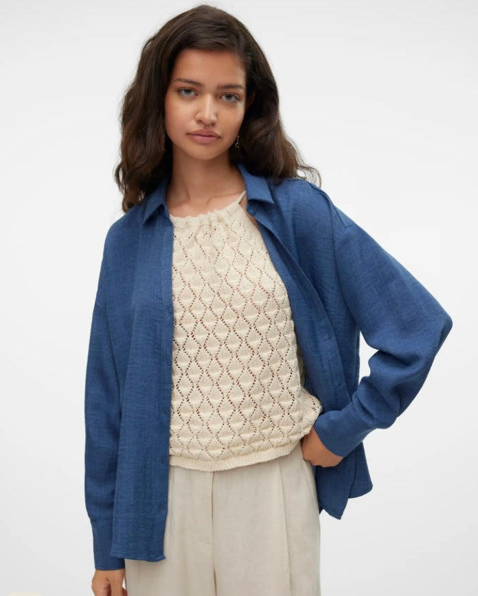 VEROMODA - MELANEY QUEENY LS SHIRT - DARK DENIM/MELANGE
