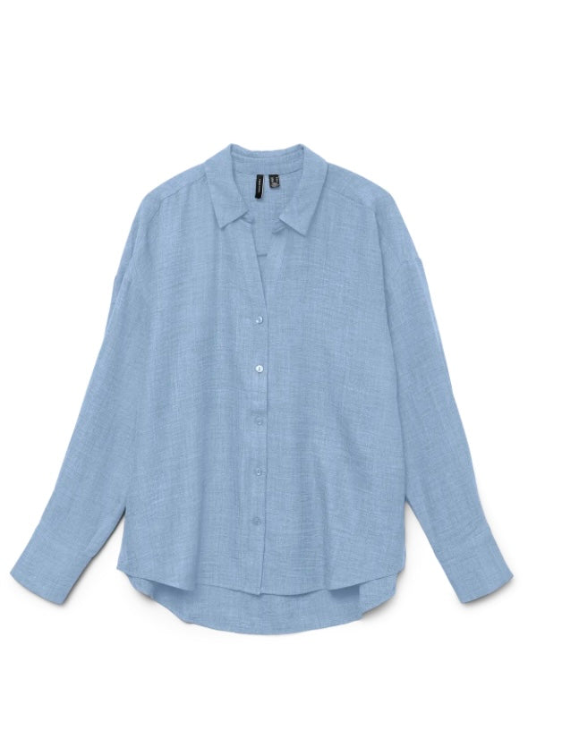 VEROMODA - MELANEY QUEENY LS SHIRT - CHAMBRAY BLUE/MELANGE