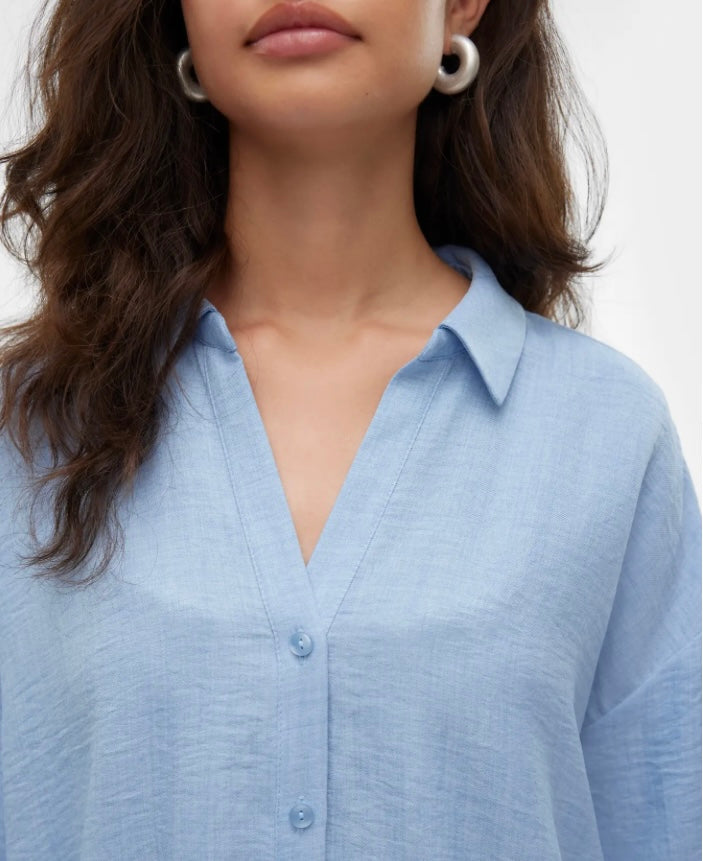 VEROMODA - MELANEY QUEENY LS SHIRT - CHAMBRAY BLUE/MELANGE