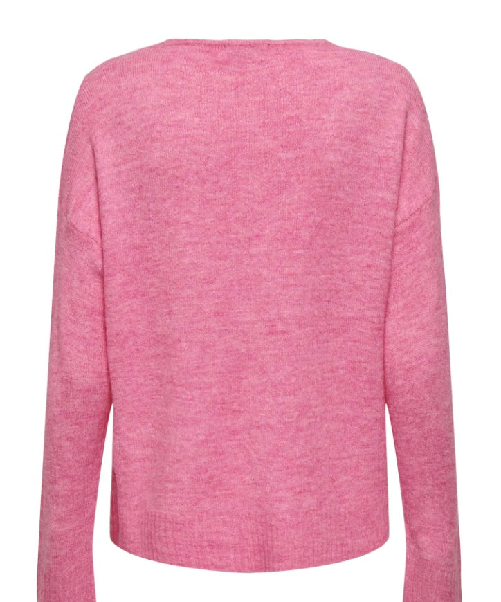 JDY - ELANORA L/S V-NECK PULLOVER KNIT - PINK COSMOS/MELANGE