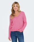 JDY - ELANORA L/S V-NECK PULLOVER KNIT - PINK COSMOS/MELANGE