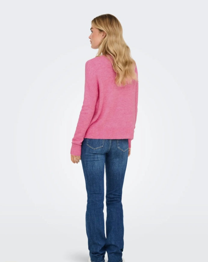 JDY - ELANORA L/S V-NECK PULLOVER KNIT - PINK COSMOS/MELANGE