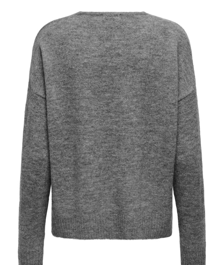 JDY - ELANORA L/S V-NECK PULLOVER - DARK GREY MELANGE