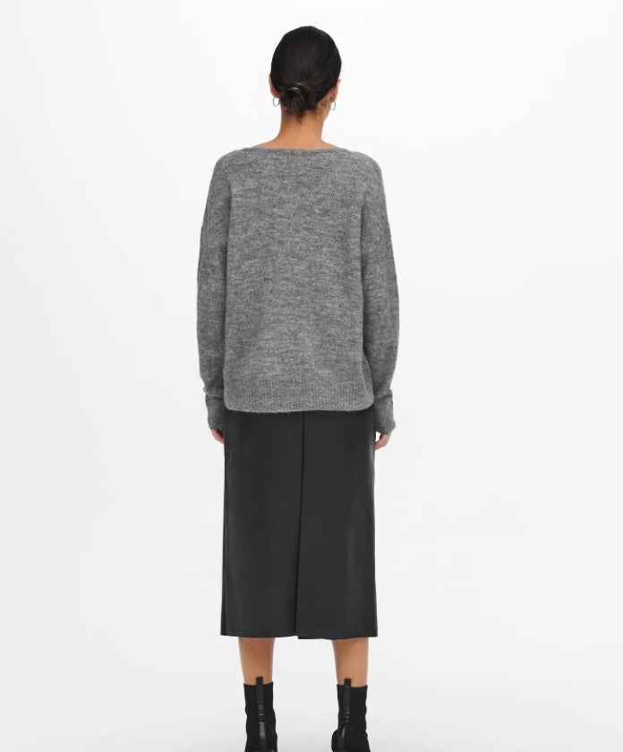 JDY - ELANORA L/S V-NECK PULLOVER - DARK GREY MELANGE