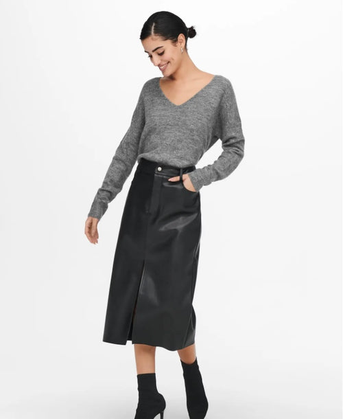 JDY - ELANORA L/S V-NECK PULLOVER - DARK GREY MELANGE