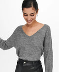 JDY - ELANORA L/S V-NECK PULLOVER - DARK GREY MELANGE