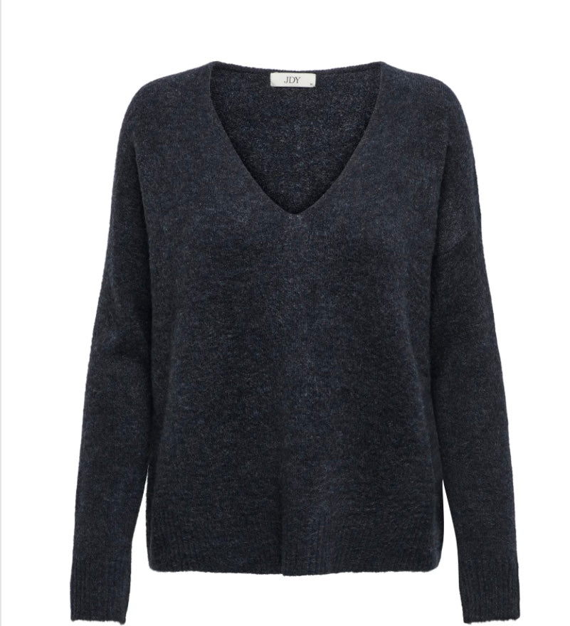 JDY - ELANORA L/S V-NECK PULLOVER - NIGHT SKY MELANGE