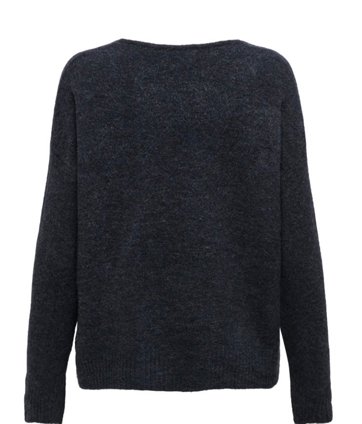 JDY - ELANORA L/S V-NECK PULLOVER - NIGHT SKY MELANGE