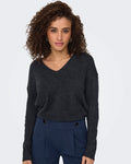 JDY - ELANORA L/S V-NECK PULLOVER - NIGHT SKY MELANGE