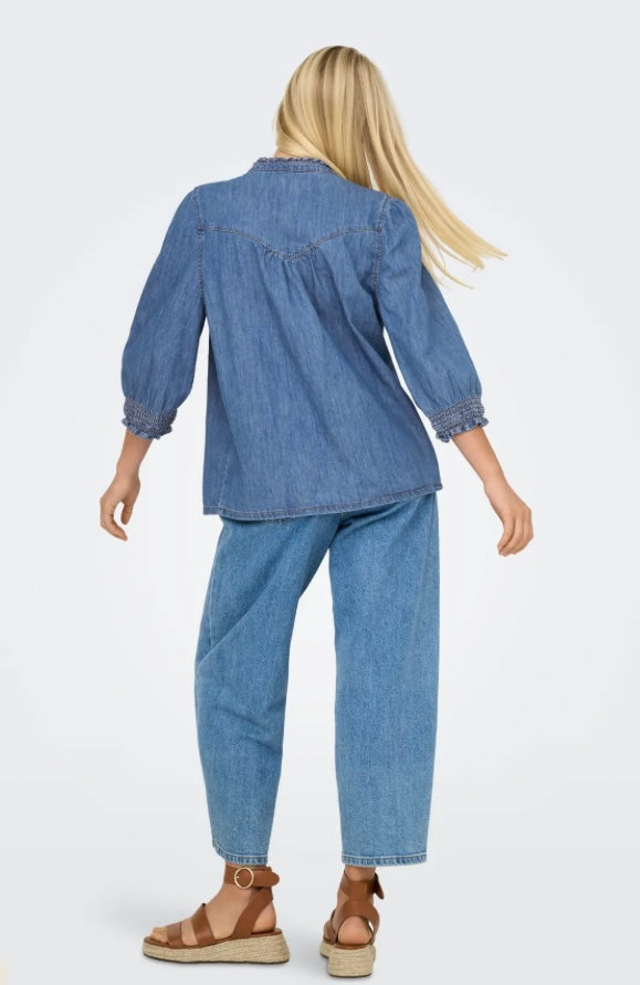 ONLY - RAYA 3/4 SHIRT - MEDIUM BLUE DENIM