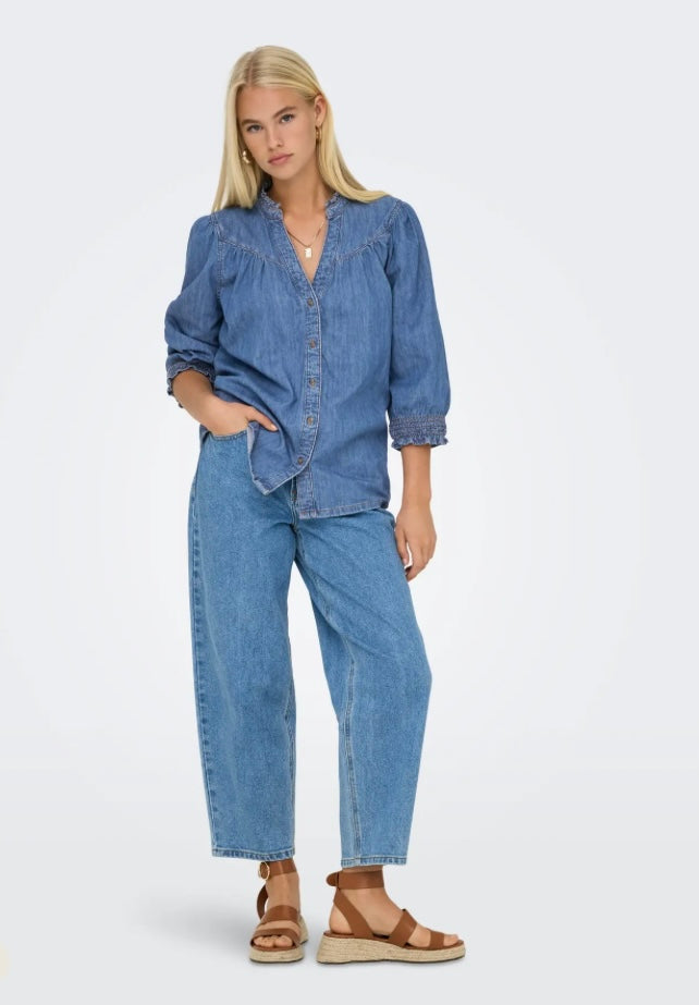 ONLY - RAYA 3/4 SHIRT - MEDIUM BLUE DENIM