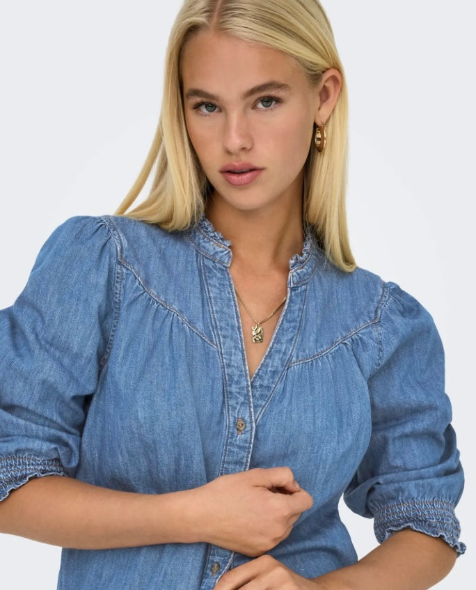 ONLY - RAYA 3/4 SHIRT - MEDIUM BLUE DENIM