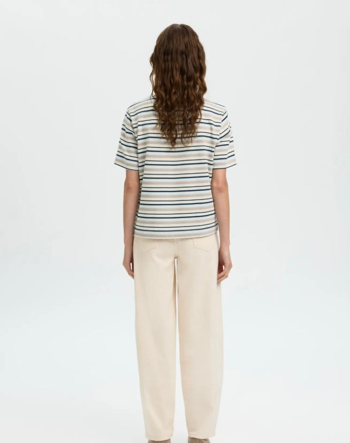 SELECTED FEMME - ESSENTIAL SS STRIPED BOXY TEE - CASHMERE BLUE/ MULTI STRIPE