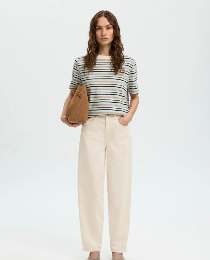 SELECTED FEMME - ESSENTIAL SS STRIPED BOXY TEE - CASHMERE BLUE/ MULTI STRIPE