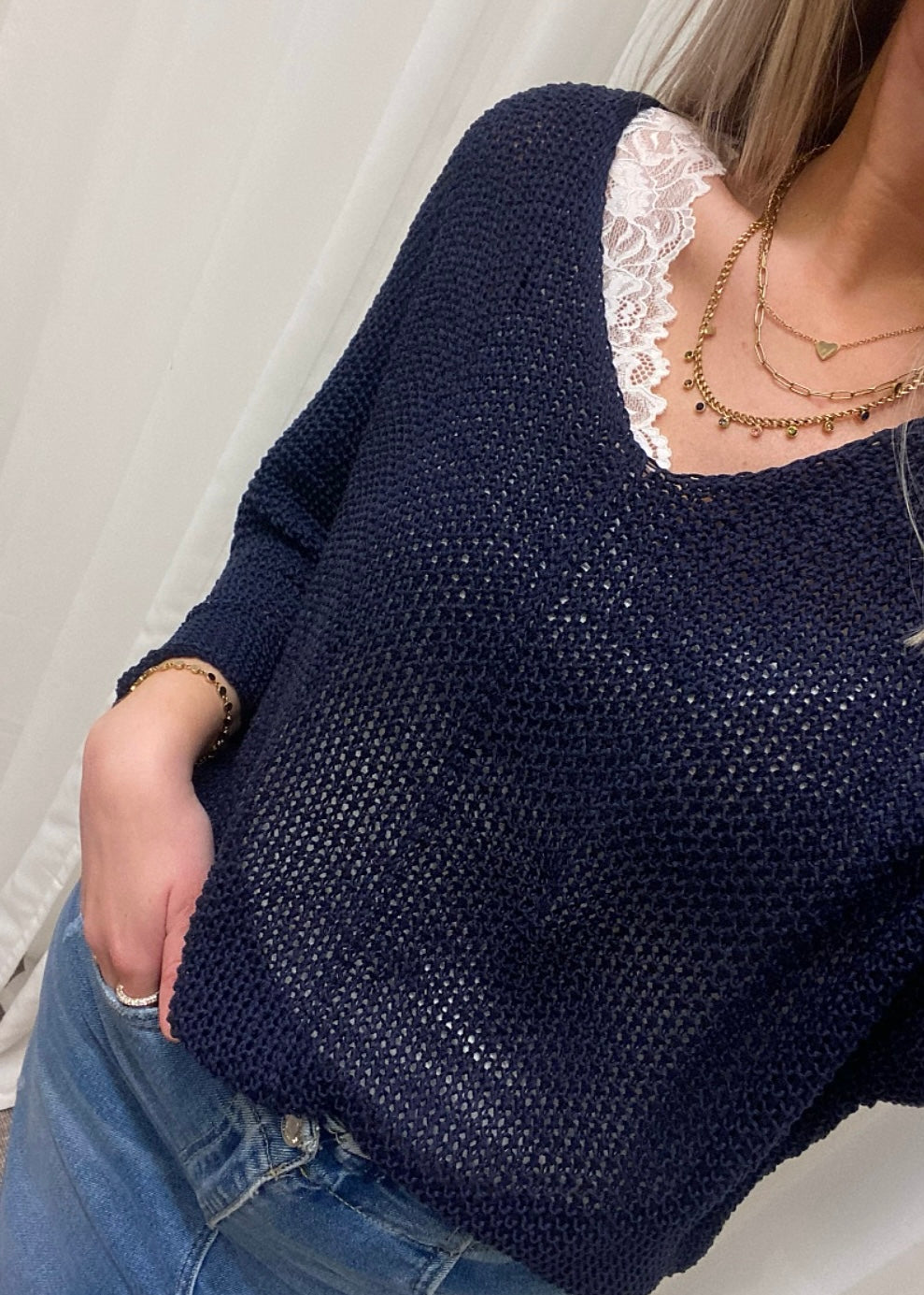 MARTA - STICKAD TRÖJA 7010 - NAVY