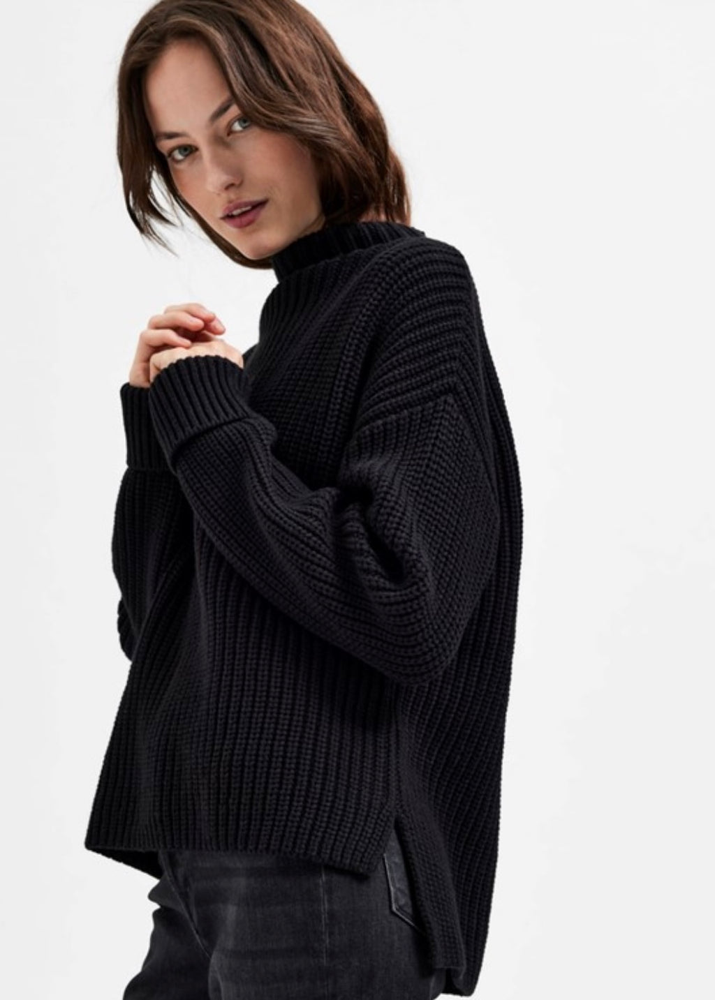 SELECTED FEMME - SELMA LS KNIT PULLOVER - BLACK