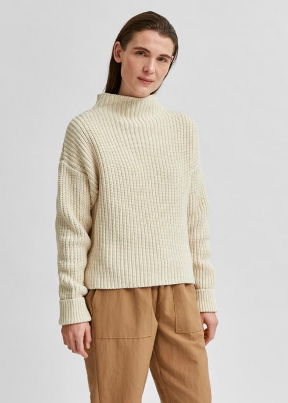 SELECTED FEMME - SELMA LS KNIT PULLOVER - BIRCH