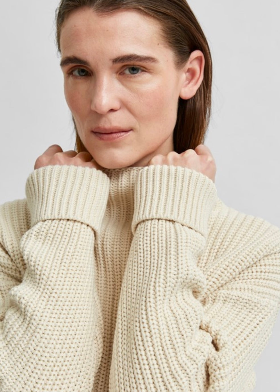 SELECTED FEMME - SELMA LS KNIT PULLOVER - BIRCH