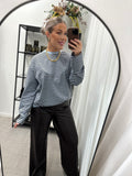 PIECES - SADIE LS TOP JRS - CASHMERE BLUE/HOT FUDGE
