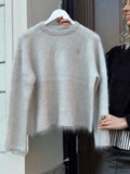 PIECES - MANIKA LS O-NECK KNIT - SILVER LINING/MELANGE