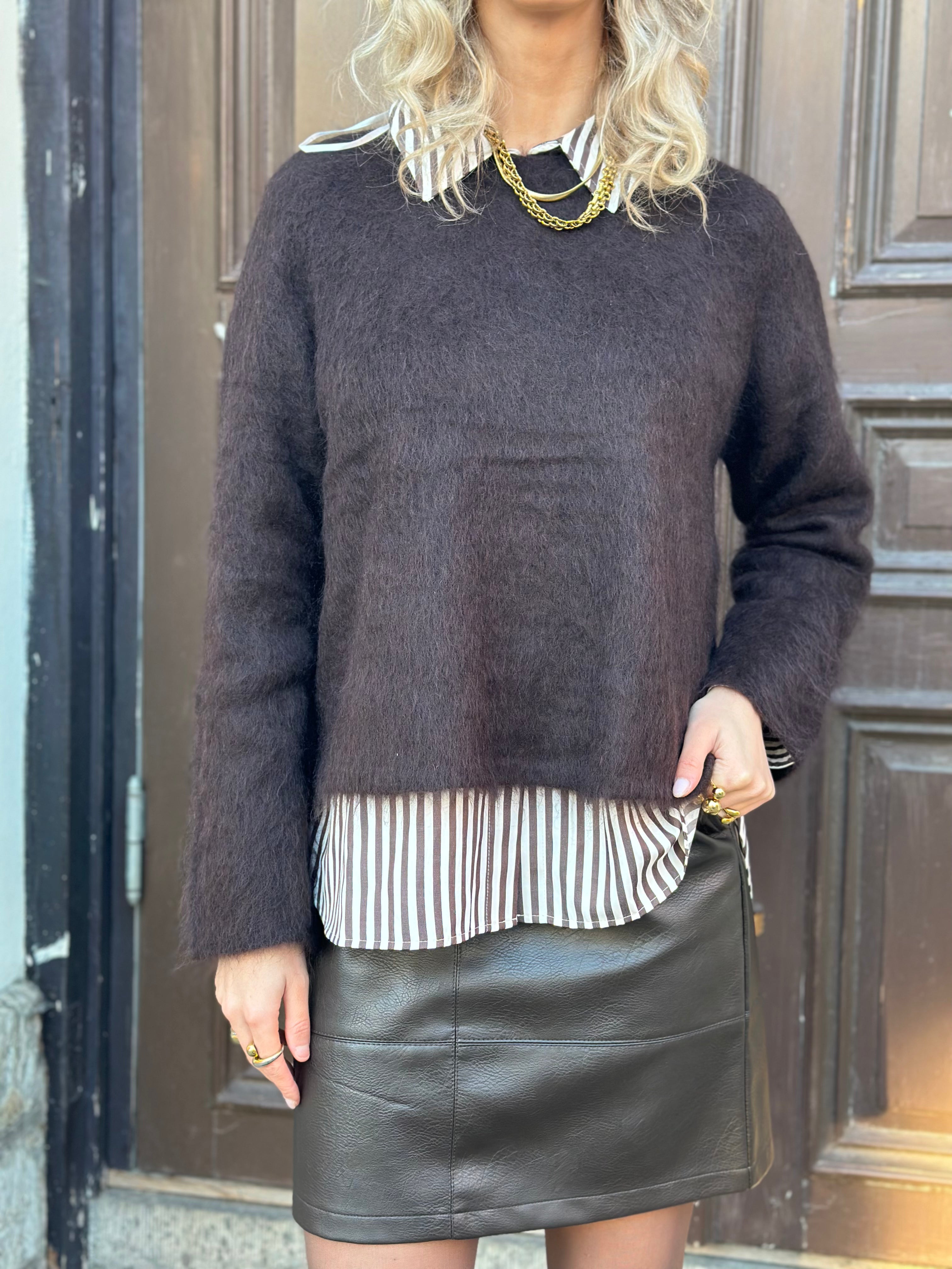 PIECES - MANIKA LS O-NECK KNIT - GANACHE/MELANGE