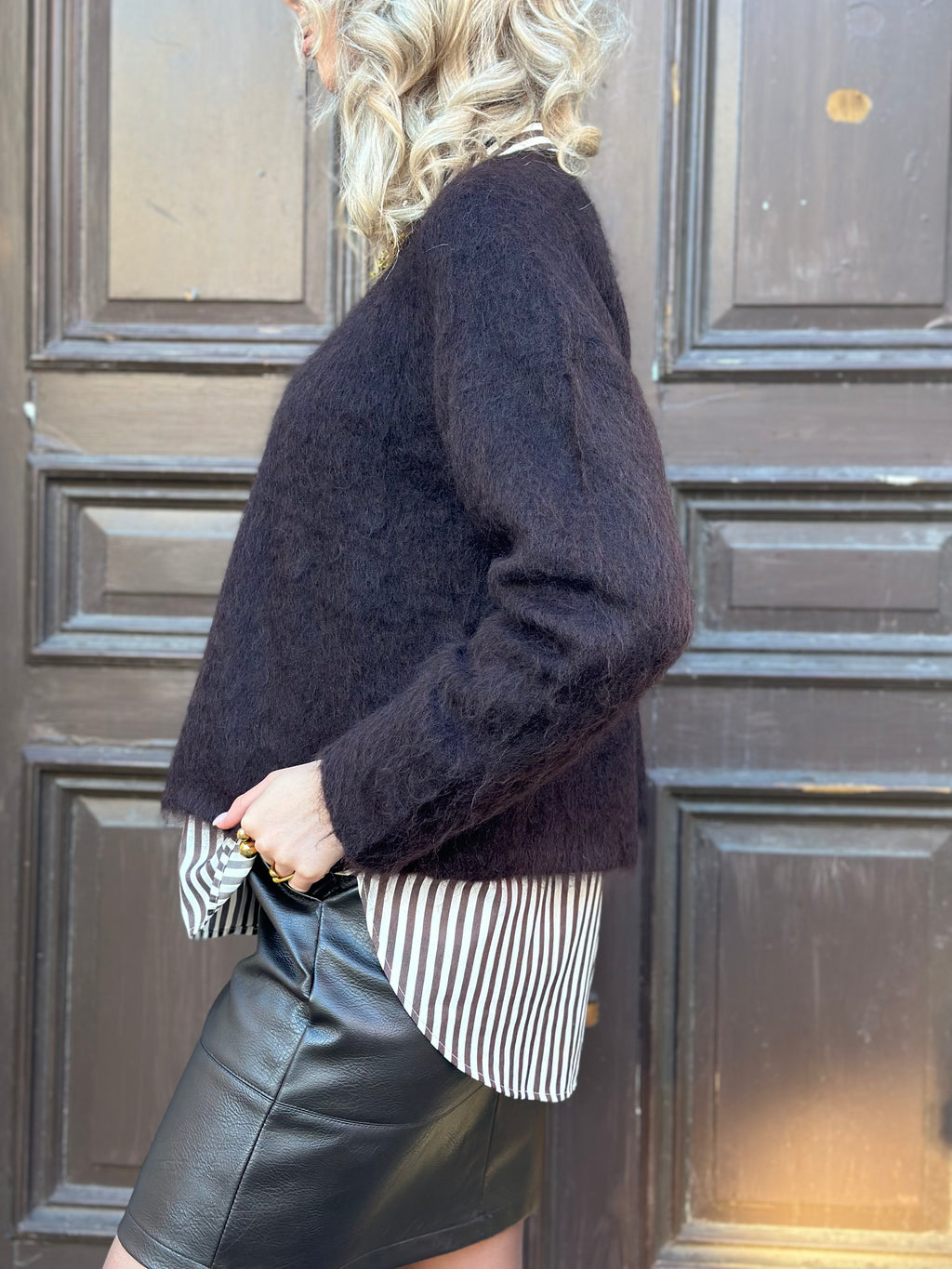 PIECES - MANIKA LS O-NECK KNIT - GANACHE/MELANGE