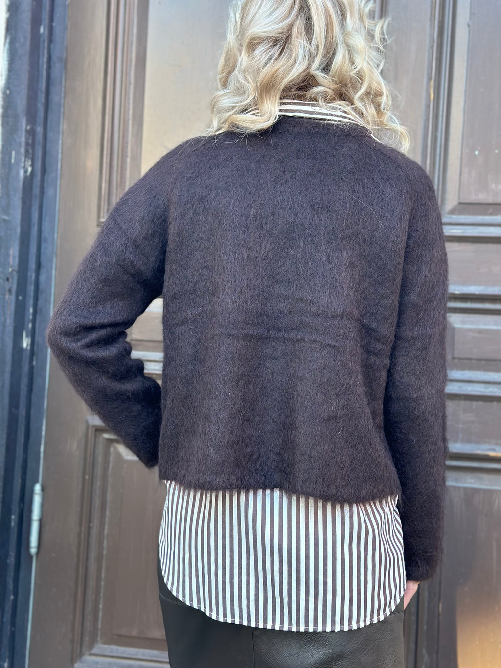 PIECES - MANIKA LS O-NECK KNIT - GANACHE/MELANGE