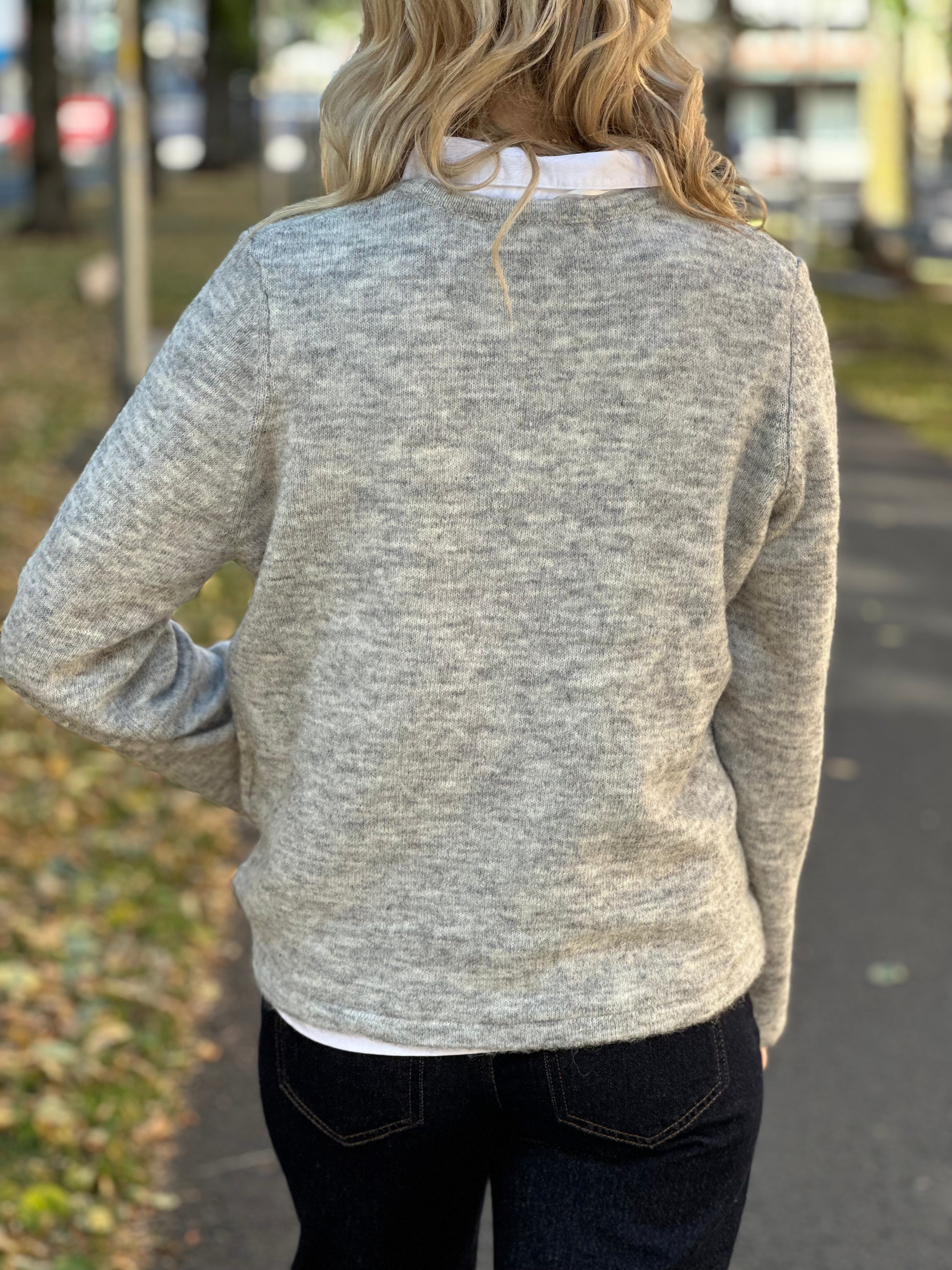 SELECTED FEMME - LULU NEW LS KNIT O-NECK - LIGHT GREY MELANGE