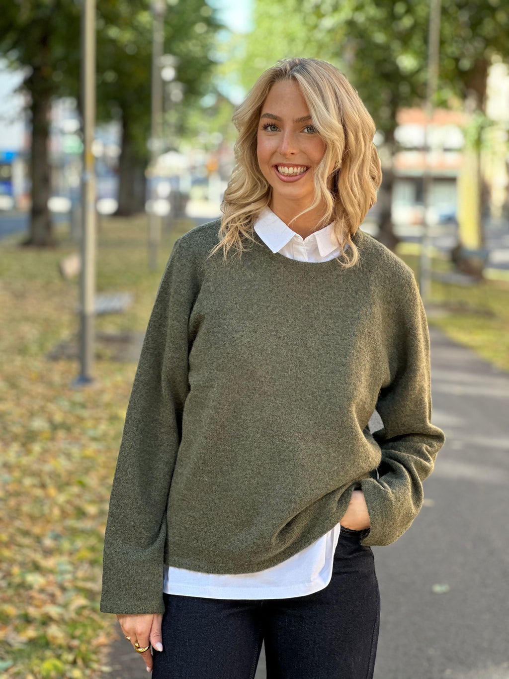 SELECTED FEMME - LULU NEW LS KNIT O-NECK - KALAMATA MELANGE