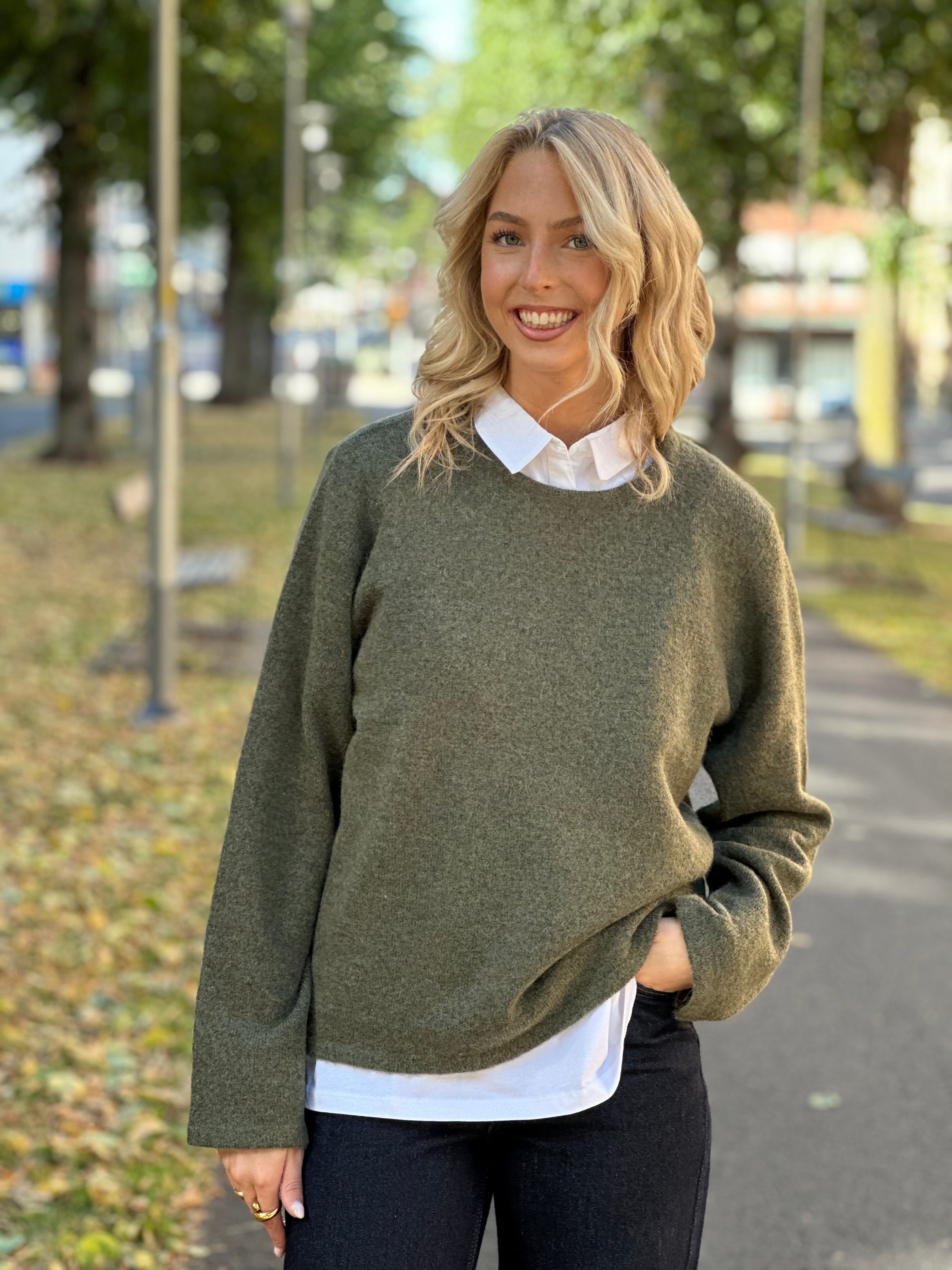 SELECTED FEMME - LULU NEW LS KNIT O-NECK - KALAMATA MELANGE