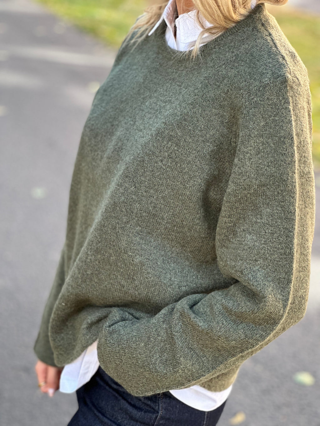 SELECTED FEMME - LULU NEW LS KNIT O-NECK - KALAMATA MELANGE