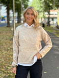 SELECTED FEMME - LULU NEW LS KNIT O-NECK - BIRCH MELANGE
